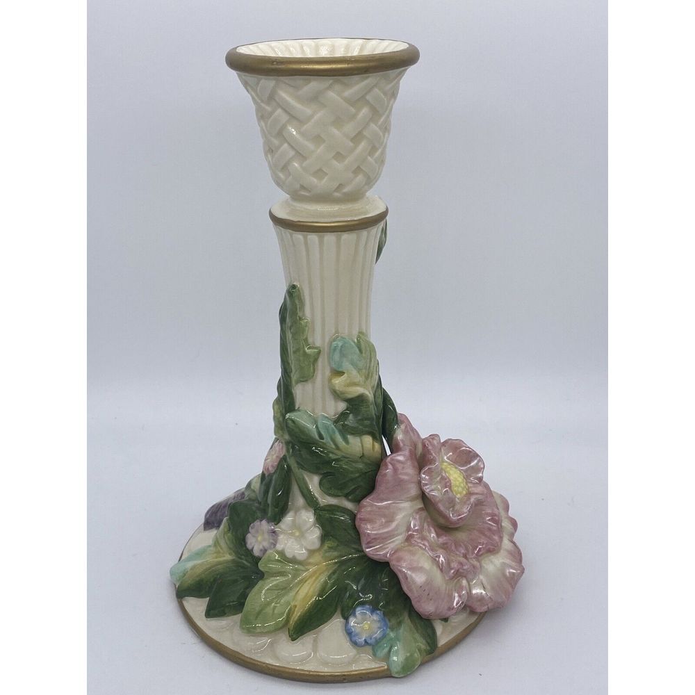 Set Of 2 FITZ and FLOYD Candlesticks‎ Cabbage Rose Flowers Floral-1 Repaired - Picture 5 of 10